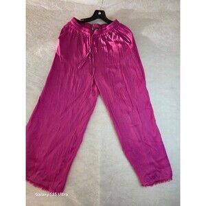 DIXIE Women's Wide Leg Pants Fuchsia Pink M Elastic Waist Satin Drawstring Waist